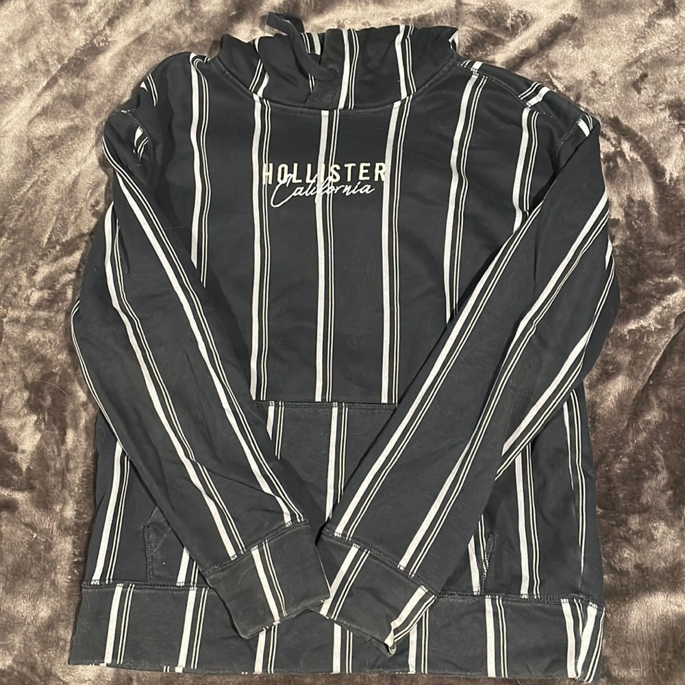 Hollister navy striped drawstring hoodie